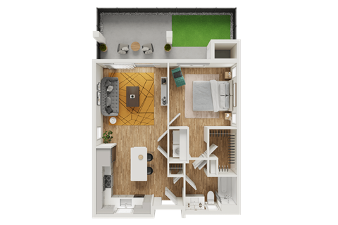 Floor plan for 1 bed, 1 bath, 709 sqft